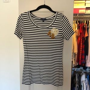 Black & white striped tee w/gold embellishments